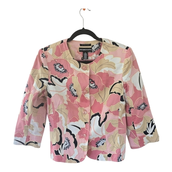 Norton McNaughton Blazer Jacket Women Sz 8 Pink Black Floral Button Up  Career - Picture 1 of 11